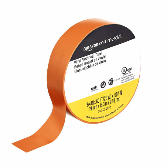 AmazonCommercial Vinyl Electrical Tape, 3/4 in x 60 ft x 0.007in (19 mm x 18.3 m x 0.18mm), Orange, 6-Pack