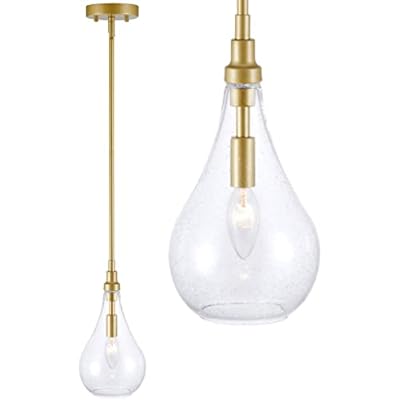 VONLUCE Gold Pendant Lighting for Kitchen Island, Mid-Century Modern Pendant Light with Bubble Glass Shade, Glass Hanging Pendant Light for Bedroom, Dining Room, Entryway, Sink, Restaurant Bar