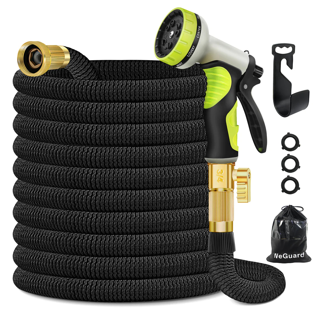 Expandable and Flexible Garden Hose 100FT Water Hose with 10 Function Sprayer Nozzle and 3/4" Brass Fittings, Retractable, Kink Free, Collapsible,Extra Strength Fabric, Lightweight Hose for Outdoors