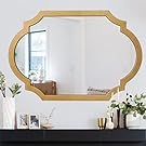 Autdot Gold Bathroom Mirror, 36''X24'' Arch Mirror for Wall with Wooden Frame, Scalloped Mirror for Living Room, Entryway