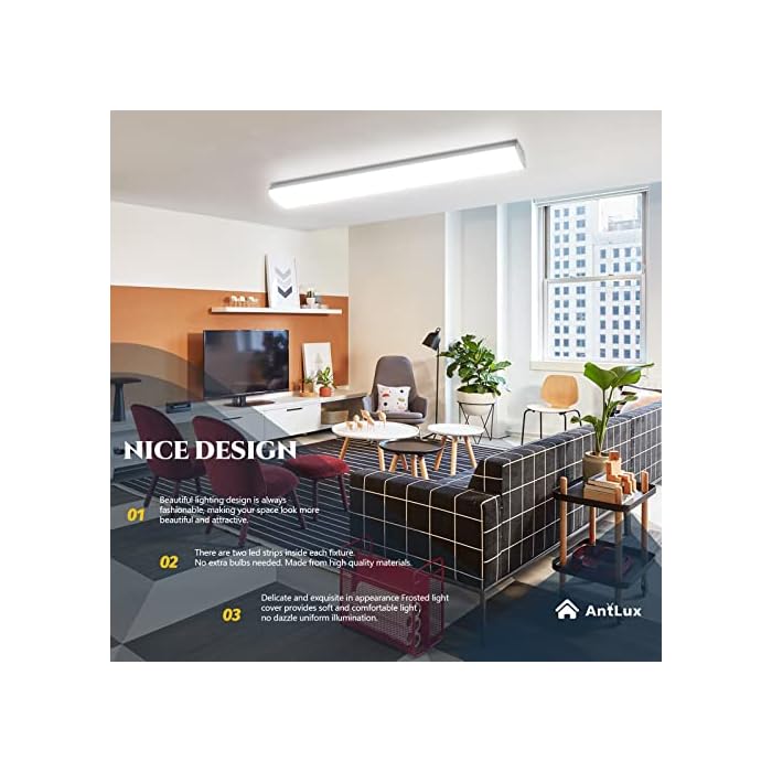 AntLux 4FT LED Wraparound Light Flush Mount LED Shop Lights, 50W 5600 Lumens, 4000K Neutral White, 4 Foot Integrated Wrap Linear Puff Office Ceiling Lighting, Fluorescent Tube Replacement, 8 Pack