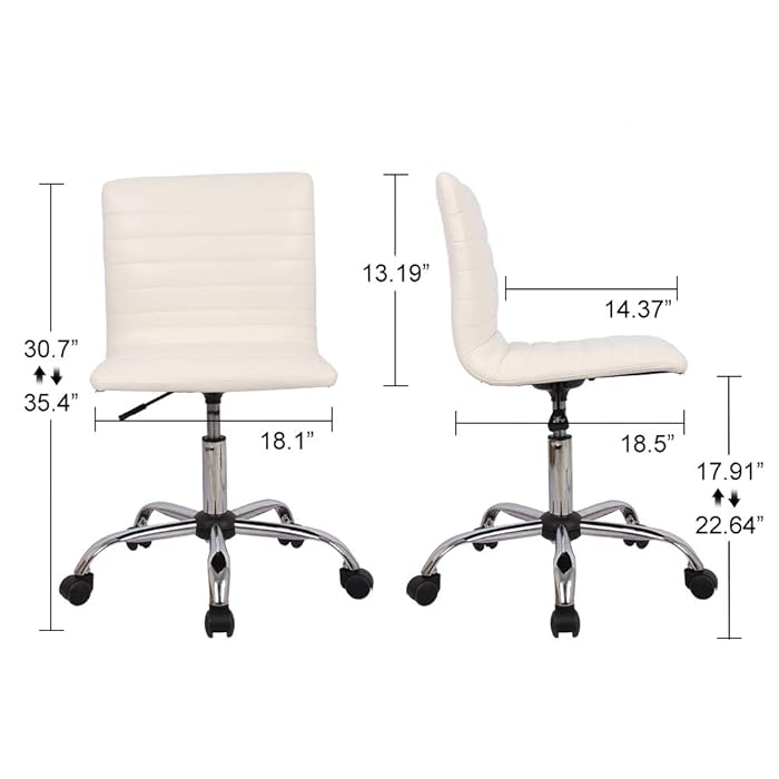 Home Office Chair, Computer Chair Adjustable Height Ribbed Low Back Armless Swivel Conference Room Task Desk Chairs, White