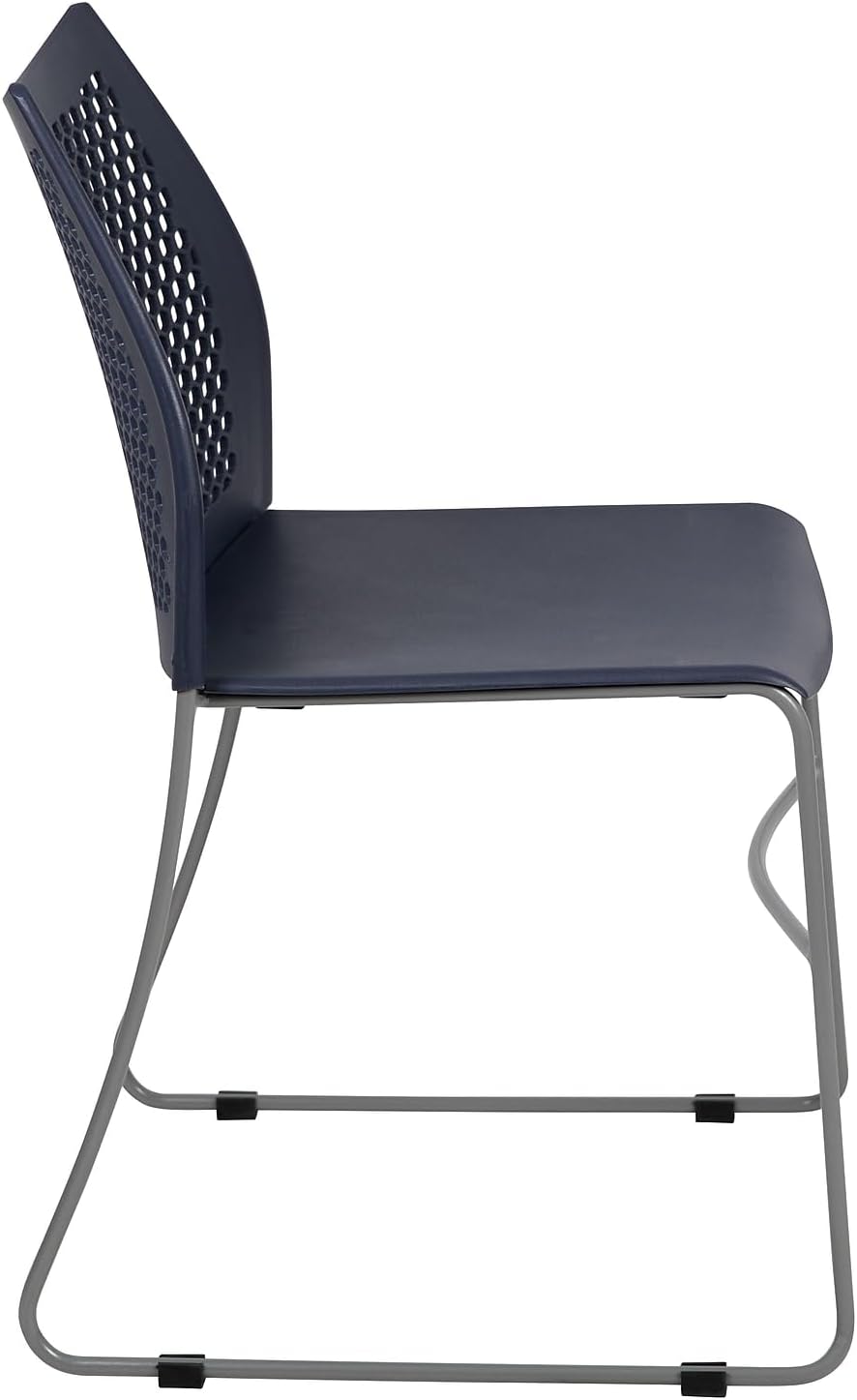 Flash Furniture HERCULES Series 661 lb. Capacity Navy Stack Chair with Air-Vent Back and Gray Powder Coated Sled Base