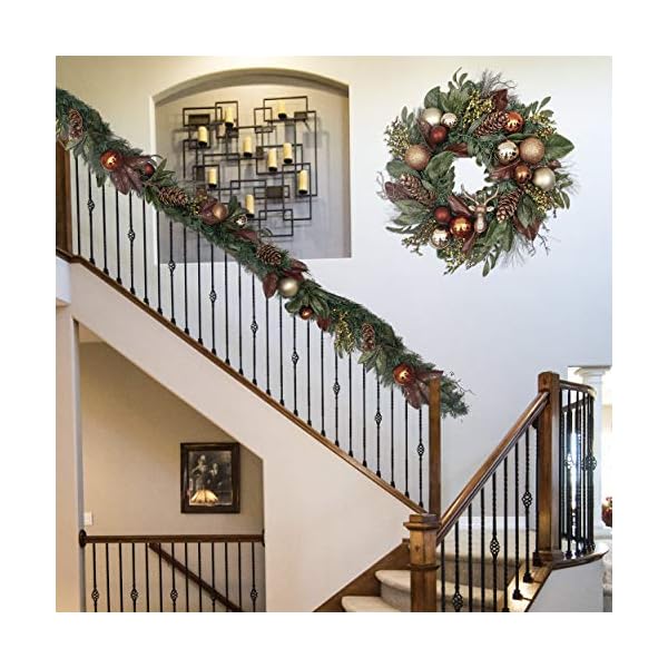 Valery Madelyn Pre-Lit 24 inch Woodland Lighted Christmas Wreath for Front Door with Ball Ornaments, Battery Operated 20 LED Lights, Holiday Decoration for Fireplace Xmas Decor