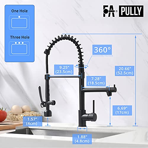 Fapully Black Kitchen Faucet with Pull Down Sprayer, Commercial Faucet for Kitchen Sink