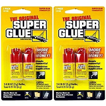 2 Pack Super Glue The Original Fix All Adhesive .10oz Non-Spill Bottles (4 Bottles)