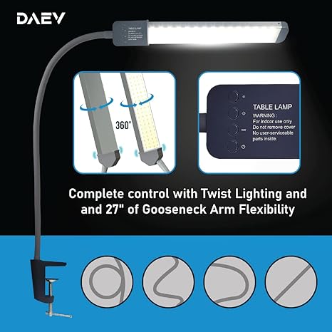 Desk Lamp for Nail Professionals – DAEV 27” Gooseneck Arm Nail Lamp for Desk, Bright Workbench Light, Hobby Light, Architect Lamp – 120 LEDs of Flicker-Free Daytime Light