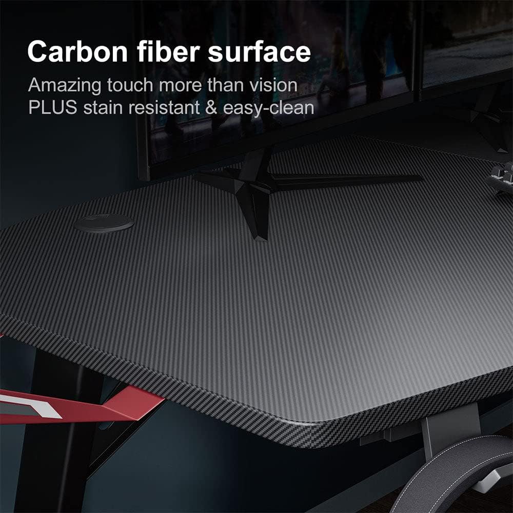 GoBoMoM Gaming Desk Computer Desk 55 Inch, with Carbon Fiber Surface and Big Mouse Pad for Home Office Desk, Table Workstation, Student PC Desk, Writing Desk, Large Gamer Work Desk
