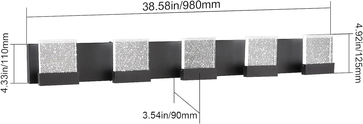 Ralbay Modern Black LED Bathroom Vanity Light, 5-Light Modern Bubble LED Bathroom Wall Light 40W(6000K)