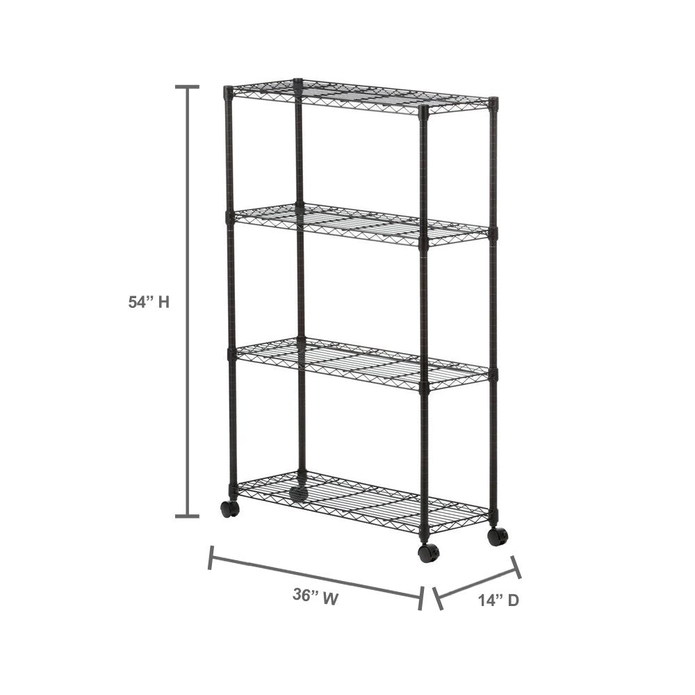 Sandusky MWS361454 Mobile Commercial Wire Shelving, 54" Height x 36" Width x 14" Depth, 4 Shelves, Black