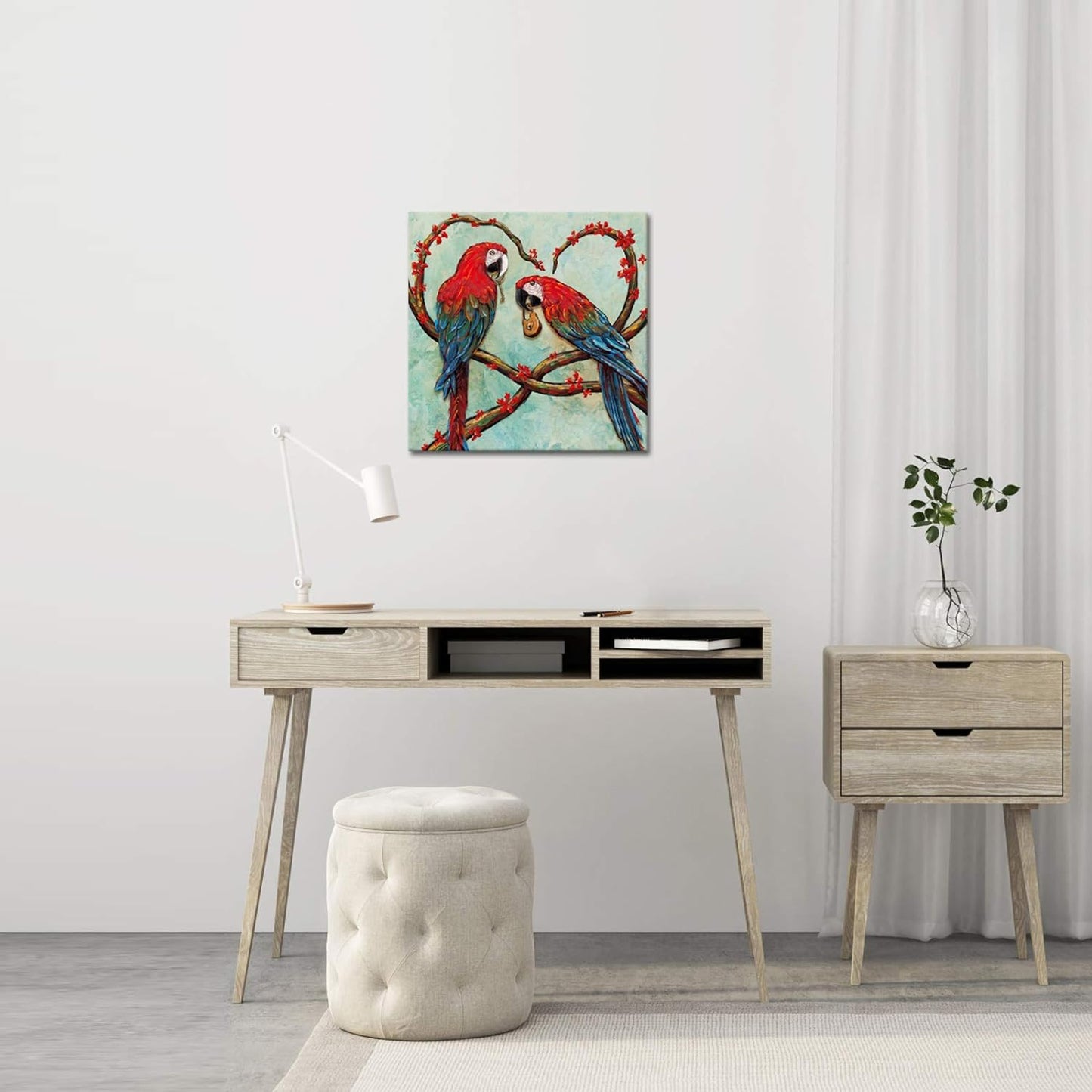 LoveHouse Parrot Picture Decor Beautiful Birds Painting Canvas Wall Art Animal Artwork Prints for Bathroom and Kitchen 20"x20"