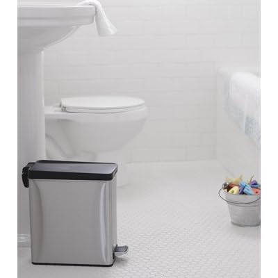 simplehuman 10 Liter / 2.6 Gallon Stainless Steel Bathroom Slim Profile Trash Can, Brushed Stainless Steel
