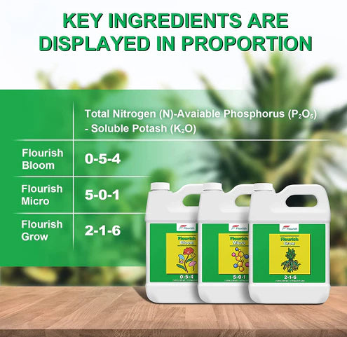 Bloom Grow Micro Hydroponic Nutrients - Flourish Liquid Garden Fertilizer Series for Plants and Vegetables (Pack of 3-1 Liter Each)