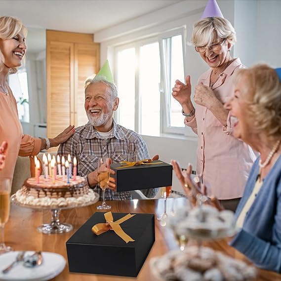 Gift Boxes with Lids 2 Pack, 16.5"x14.5"x5.5" Extra Large Black Gift Box with Ribbon Card Fancy Gift Wrap Boxes for Wrapping Presents Festival Anniversary, Birthday Weddings,Groomsmen Proposal Box