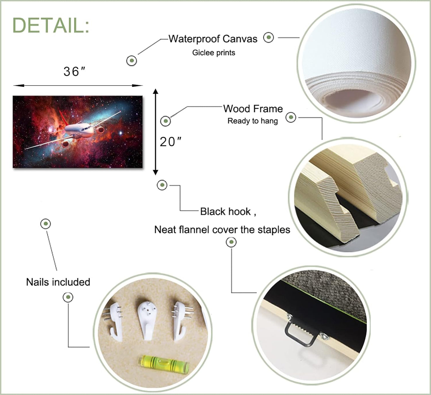 LevvArts Space Canvas Wall Art Airplane Picture with Starry Galaxy Painting Universe Prints Artwork for Boy Bedroom Home Office Decoration Framed Ready to Hang 20x36