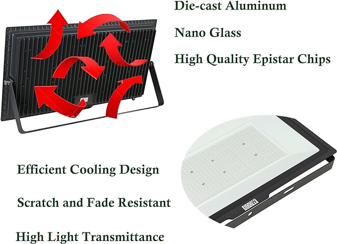 Gopretty 600W LED Flood Light, Waterproof IP66 with Plug, 6000K Daylight White, 60000LM Super Bright Floodlight for Yard, Garden, Garages