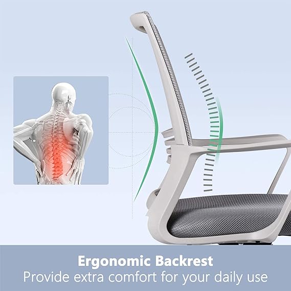 Smugdesk Ergonomic Mid Back Breathable Mesh Swivel Executive Desk Chair with Adjustable Height and Lumbar Support Armrest for Home or Office, Gray