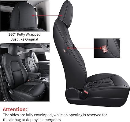 LUCKYMAN CLUB Tesla Seat Covers, fit for 2017-2023 Model 3 with Water Proof Faux Leather(Model 3 Rear Set, Black Rear)