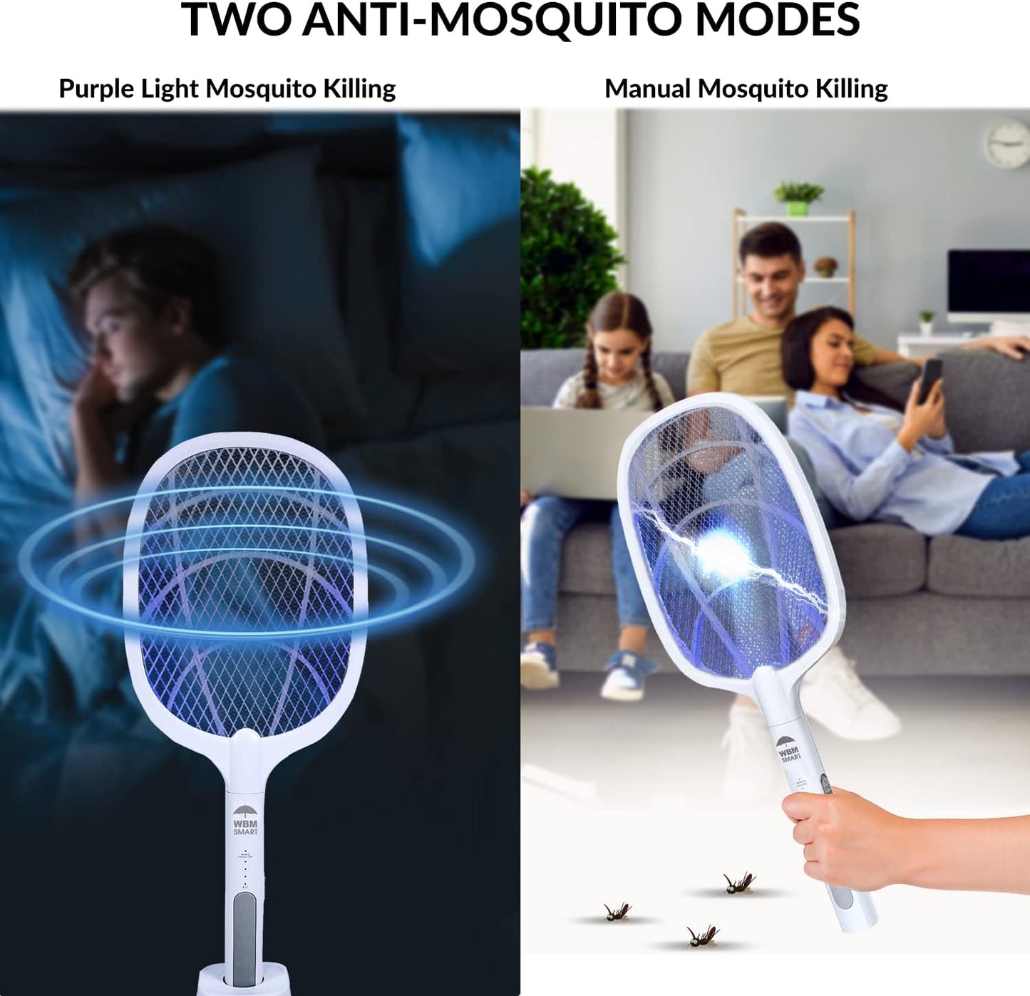 WBM Smart 2-in-1 Bug Zapper, 2 Pack, Mosquitoes Trap Lamp & Racket, (6405D-2PK)