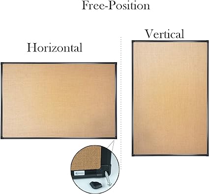 Lockways Linen Cork Linen Bulletin Board, 36 x 24 Inch Framed Linen Fabric Pinboard, Black Aluminum Frame Message Notice Wall Bulletin Cork Board for Home Kitchen Office Decorative