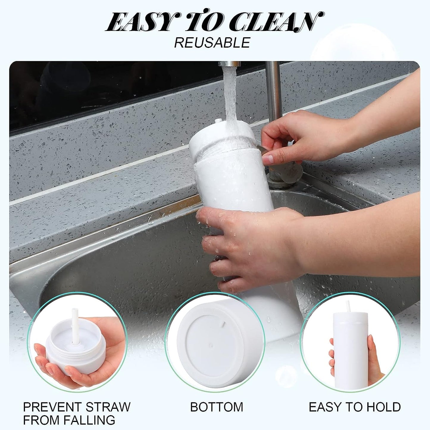 CHENGU 18 Pieces Skinny Acrylic Tumbler with Lid and Straw 16 oz Matte Cups Double Wall Plastic Tumbler Cups Vinyl Customized DIY Gifts for Parties, Birthdays, Home, Office, Bridal Shower (White)