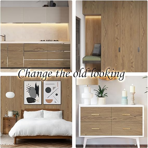 Homease Removable Wood Wallpaper, Peel and Stick Self Adhesive Vinyl Contact Paper for Cabinets, Walls, Countertops, Realistic Wood Grain Waterproof& Decorative Film (Brown Wood, 23.6in x 16.4ft)