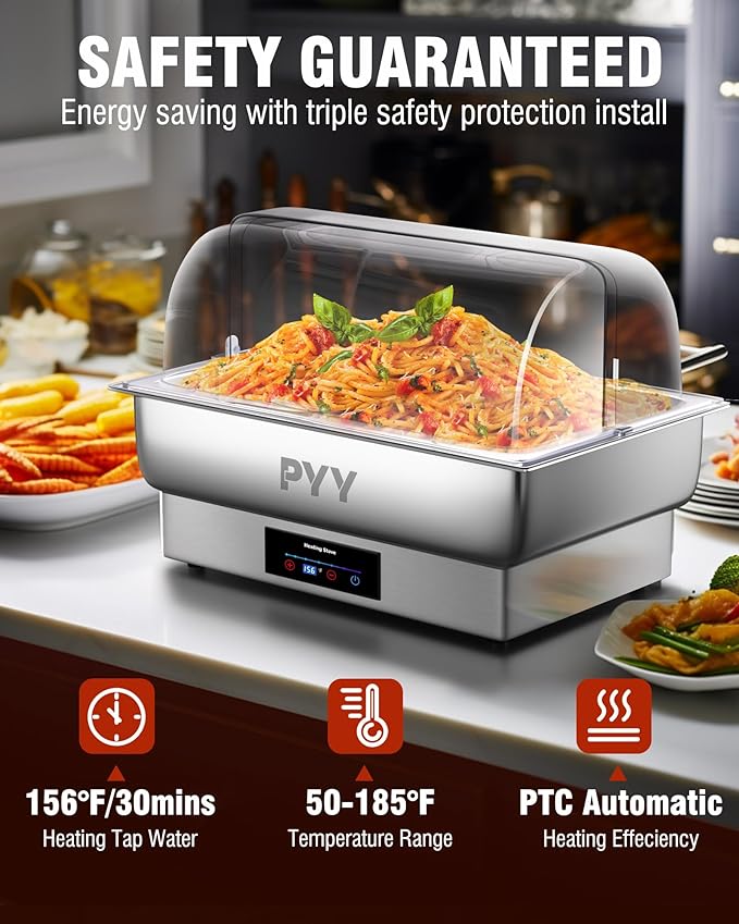 PYY Electric Chafing Dish Full Size Stainless Steel Chafer,Temperature Control, Chafing Dish Buffet Set for Catering,Buffets