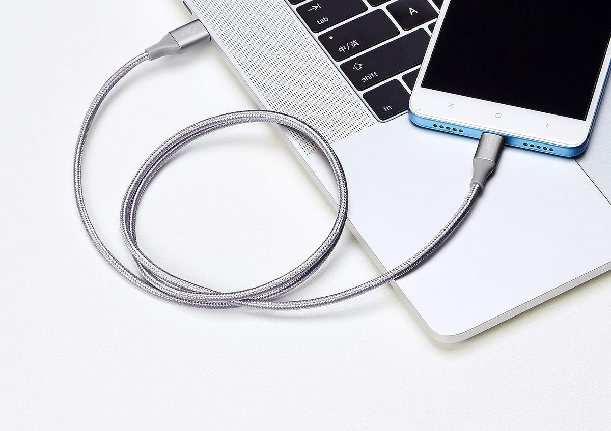 Amazon Basics Double Braided Nylon USB Type-C to Micro-B 2.0 Male Charger Cable | 3 feet, Dark Gray