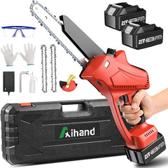 8-Inch Mini Chainsaw Cordless Brushless - Aihand Electric Chain Saw with 2 * 4000mAh Rechargeable Batteries,Battery Powered Chainsaw Tool for Garden Tree Pruning Trimming Branches Wood Cutting