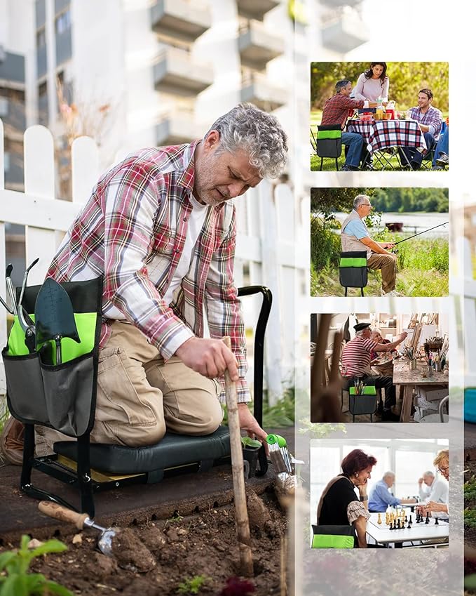 KVR Garden Kneeler 2023 Upgrade Bamboo Garden Stool Heavy Duty Gardening Bench Sponge Pads to Prevent Knee and Back Pain, Gardening Gifts for Women Men Seniors Mom Dad Grandparents