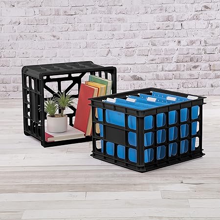 Sterilite 16929006 Storage Crate, Black, 6-Pack