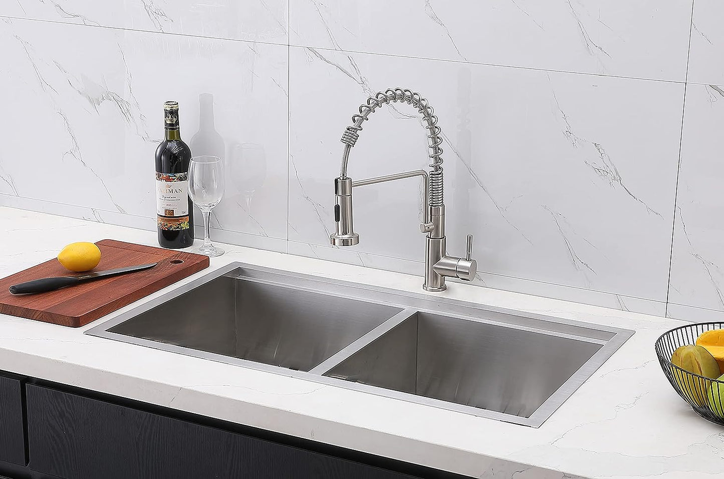 Comllen 33 Inch Double Bowl Undermount Kitchen Sink 33x19 Workstation Stainless Steel Kitchen Sink Undermount 16G Deep 9in Kitchen Sink With Cutting Board