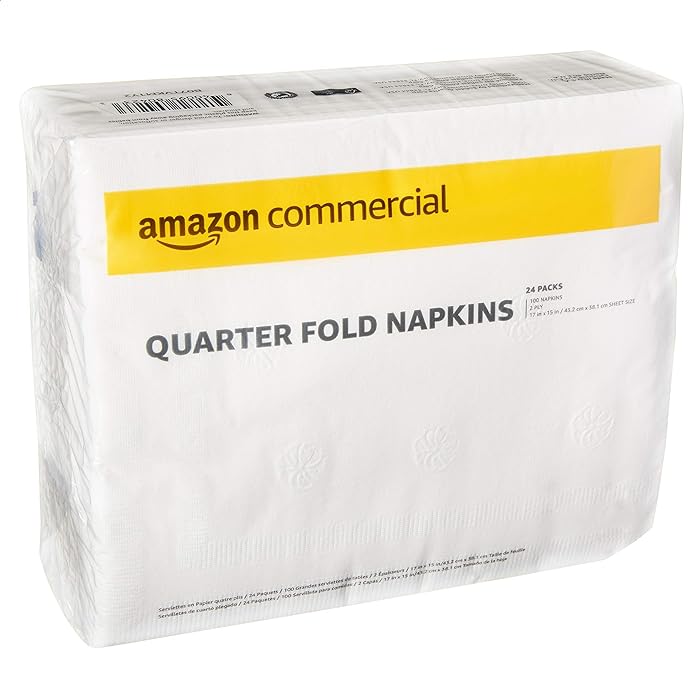 AmazonCommercial 2-Ply White Premium Quarter Fold Napkins|Bulk|Disposable Paper Napkins|Dinner Napkins|FSC Certified|100 Napkins per Pack (24 Packs)(17" x 15" Sheet)