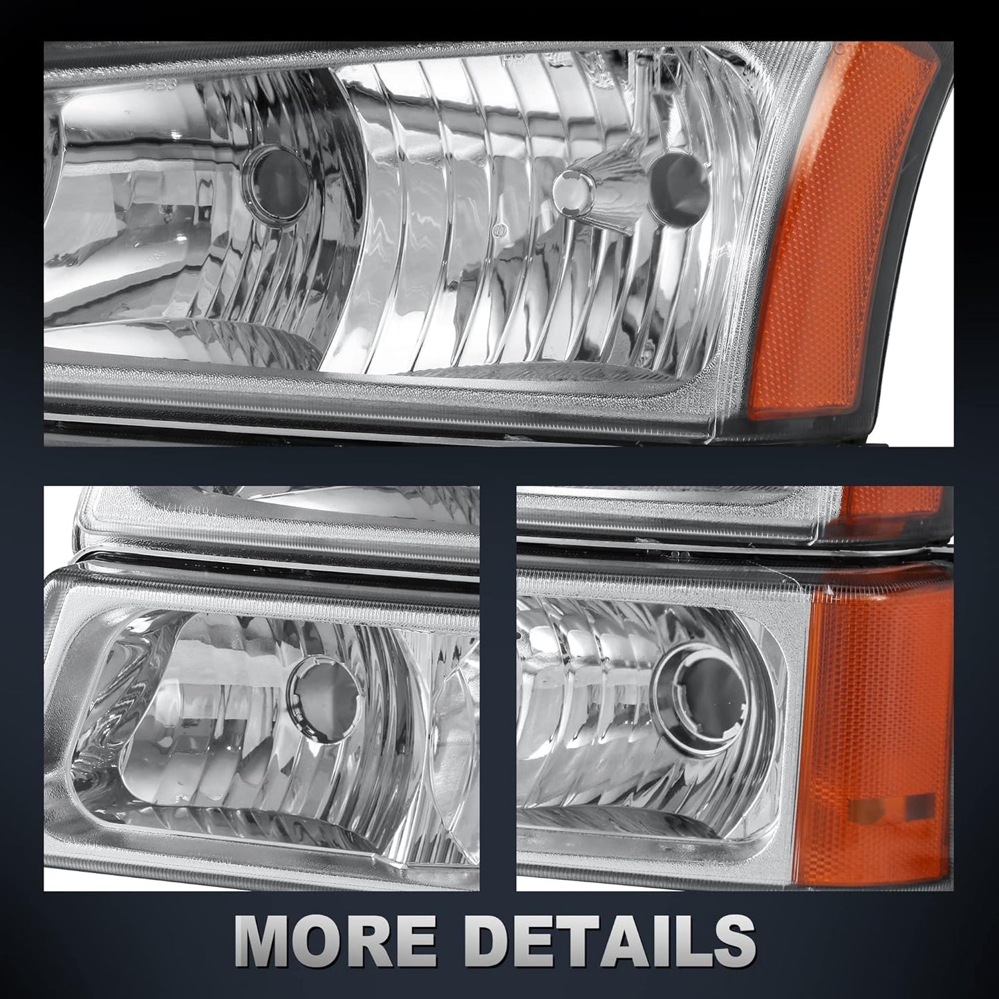 MOSTPLUS Headlight Assembly Compatible with 2003-2006 Chevy Avalanche/2003-2007 Chevrolet Silverado 1500 2500 3500 Headlamp Pair with Chrome Housing/Transparent Lens/Transparent Cornor w/Smoke Bumper
