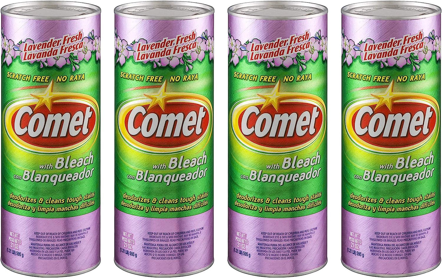 Comet Cleaner with Bleach Powder Lavender Fresh 21-Ounces | Scratch-Free | 4-Pack