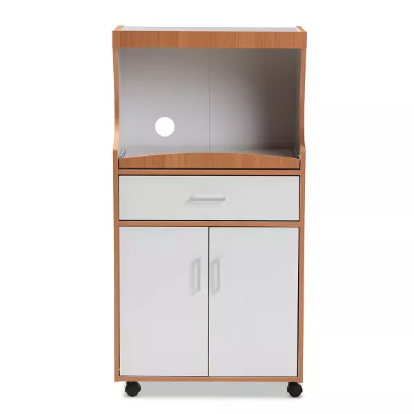 Edonia Modern and Contemporary Beech and Finish Kitchen Cabinet White/Brown - Baxton Studio