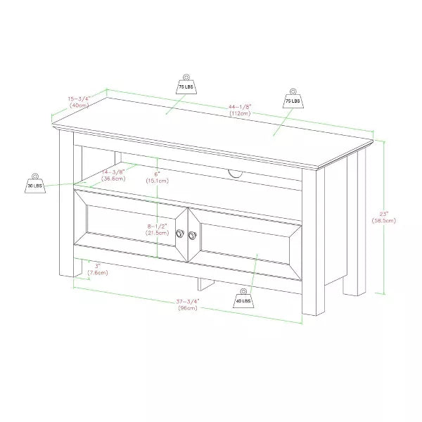 2 Component Door Console TV Stand for TVs up to 50" - Saracina Home