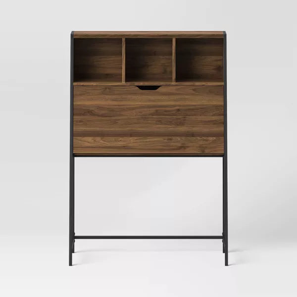 Loring Wood Secretary Desk with Hutch and Charging Station Walnut - Threshold™
