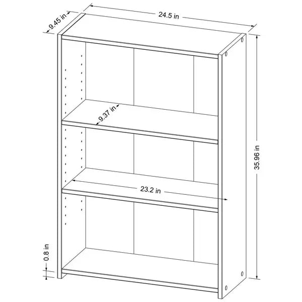 3 Shelf Bookcase Black - Hodedah Import