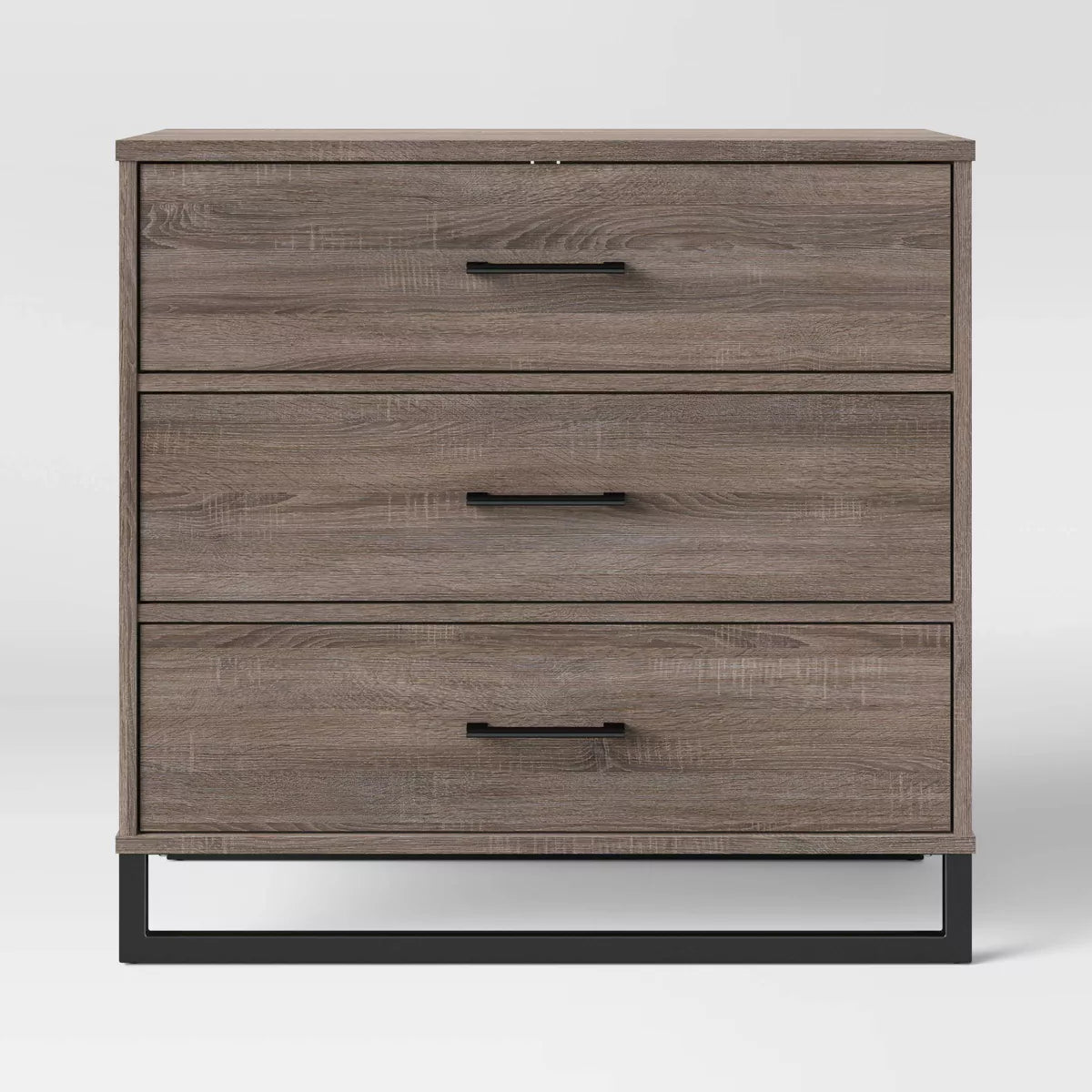 mixed material 3 drawer dresser medium brown Brown Wooden Dresser with 3 Folding Fabric Drawers Perfect Fit to Any Small Space