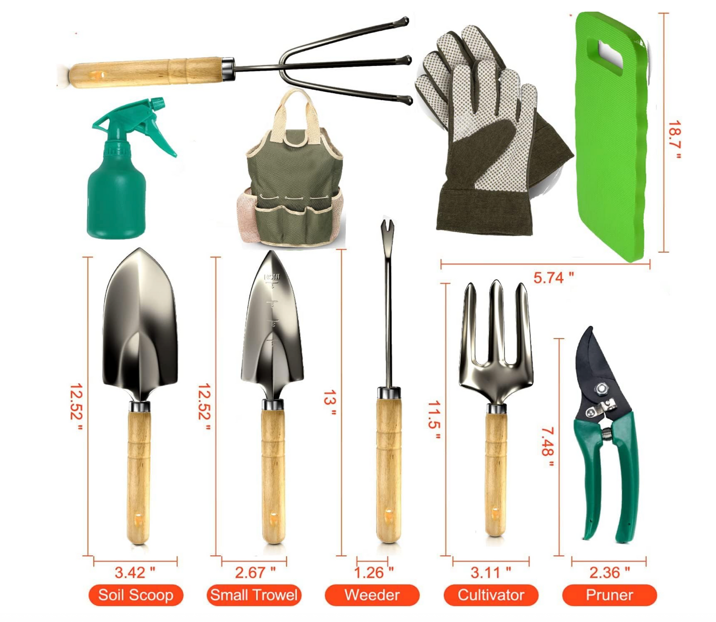 Gardening Tools Set - Stainless Steel Garden Tools with Shovel Trowel Fork Rake Weeder Water Mister, Gardening Gloves, Garden Bag