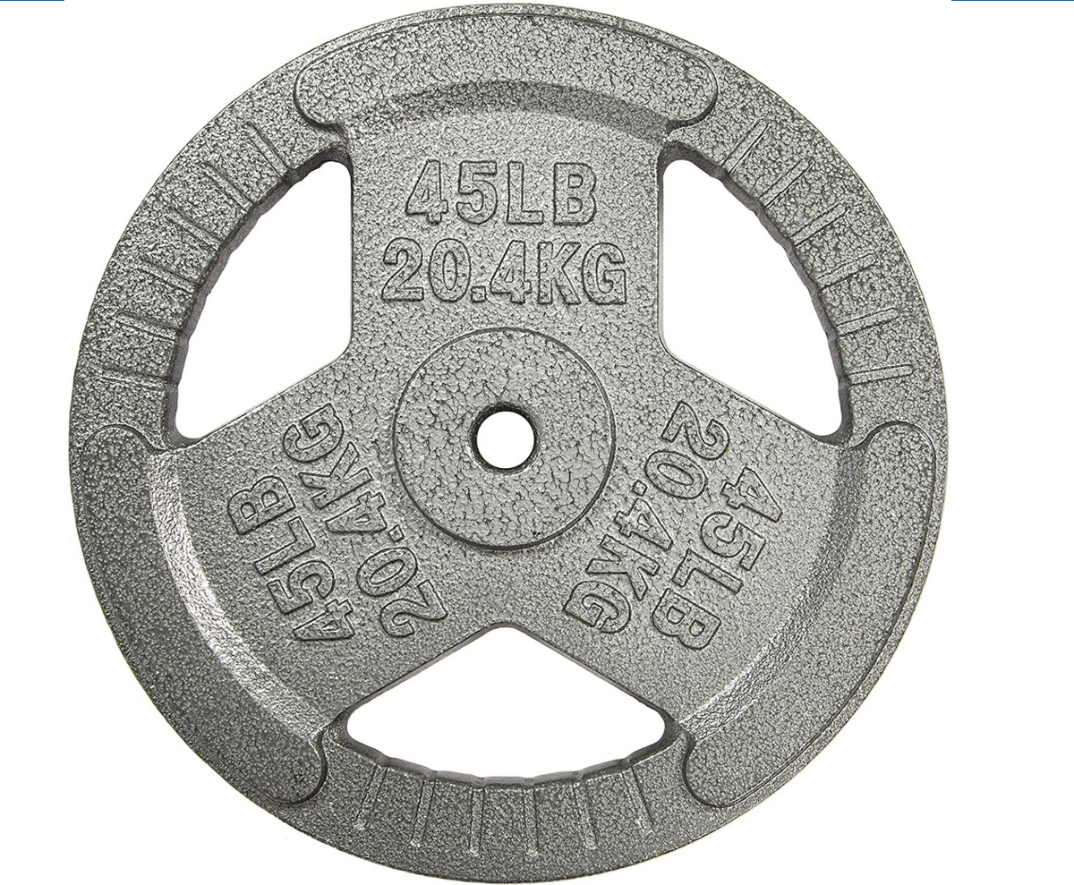 Sporzon! Cast Iron 1-Inch Grip Plate Weight Plate for Strength Training, Weightlifting and Crossfit, Single, Gray 45llb