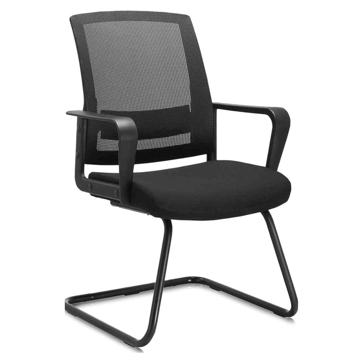 Office Chair, Executive Reception Chair Mid-Back Waiting Conference Room Guest Chairs with Lumbar Support and Armrests, Black