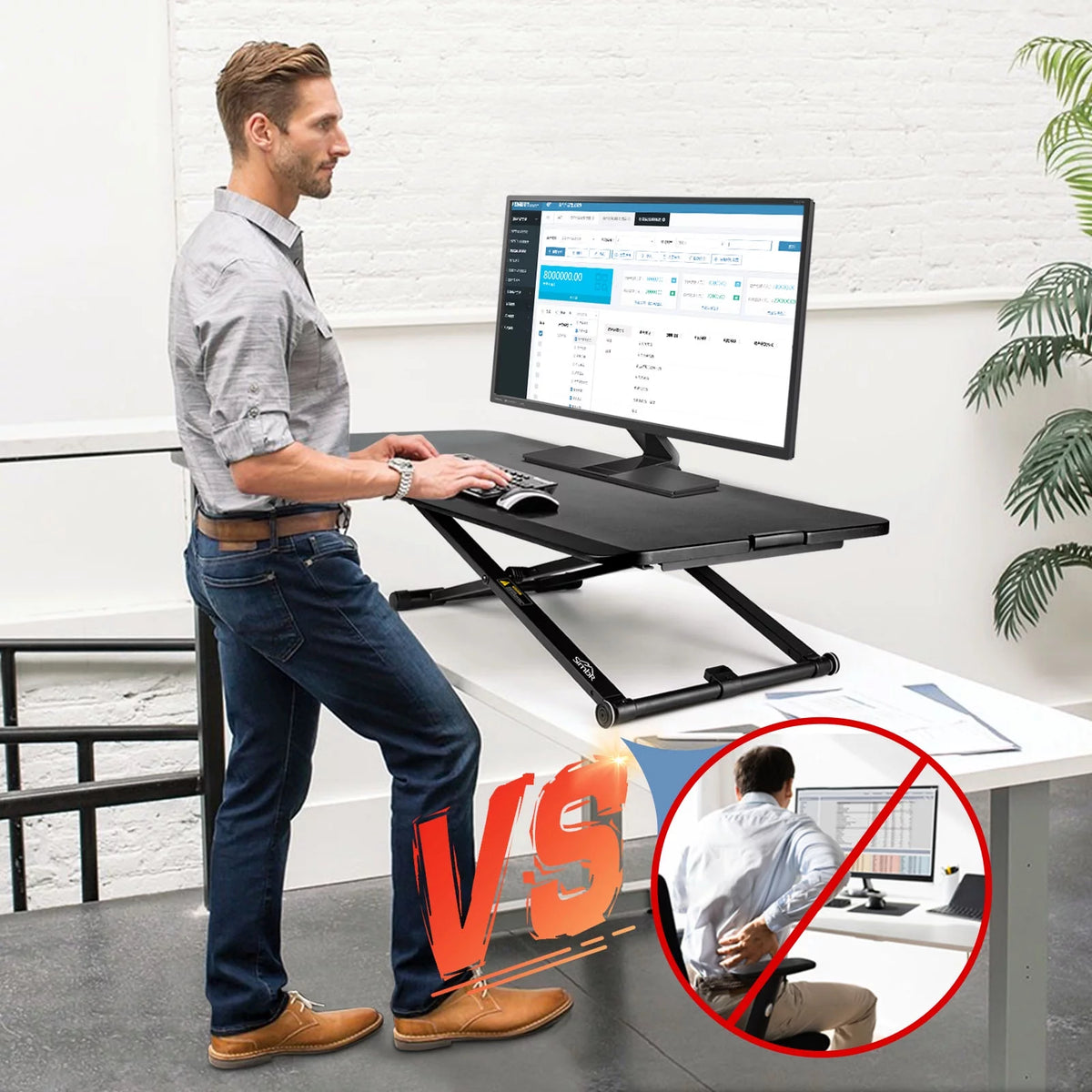 SIMBR Standing Desk Converter, 30" Ultra-Thin Height Adjustable Stand Up Desk Converter Gas Spring Desk Riser Converter Sit to Stand in Seconds Computer Desk for Home and Office