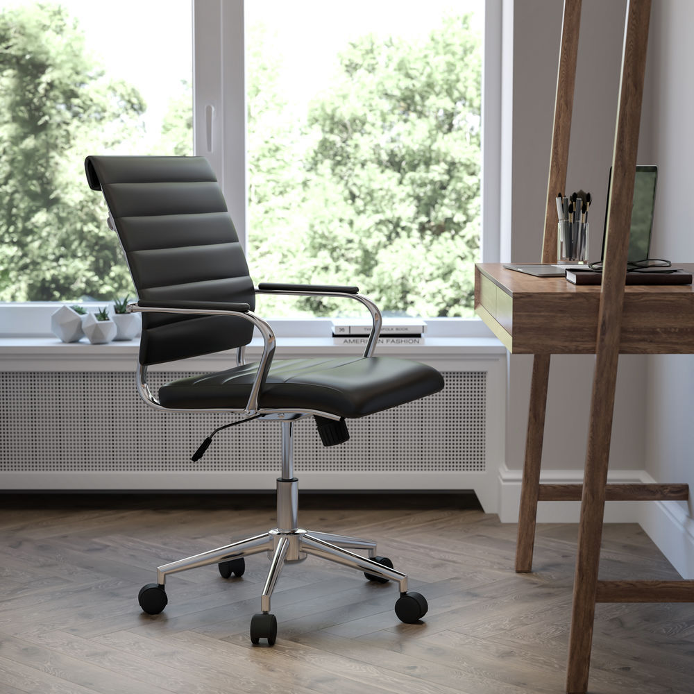 Flash Furniture Mid-Back Black LeatherSoft Contemporary Ribbed Executive Swivel Office Chair