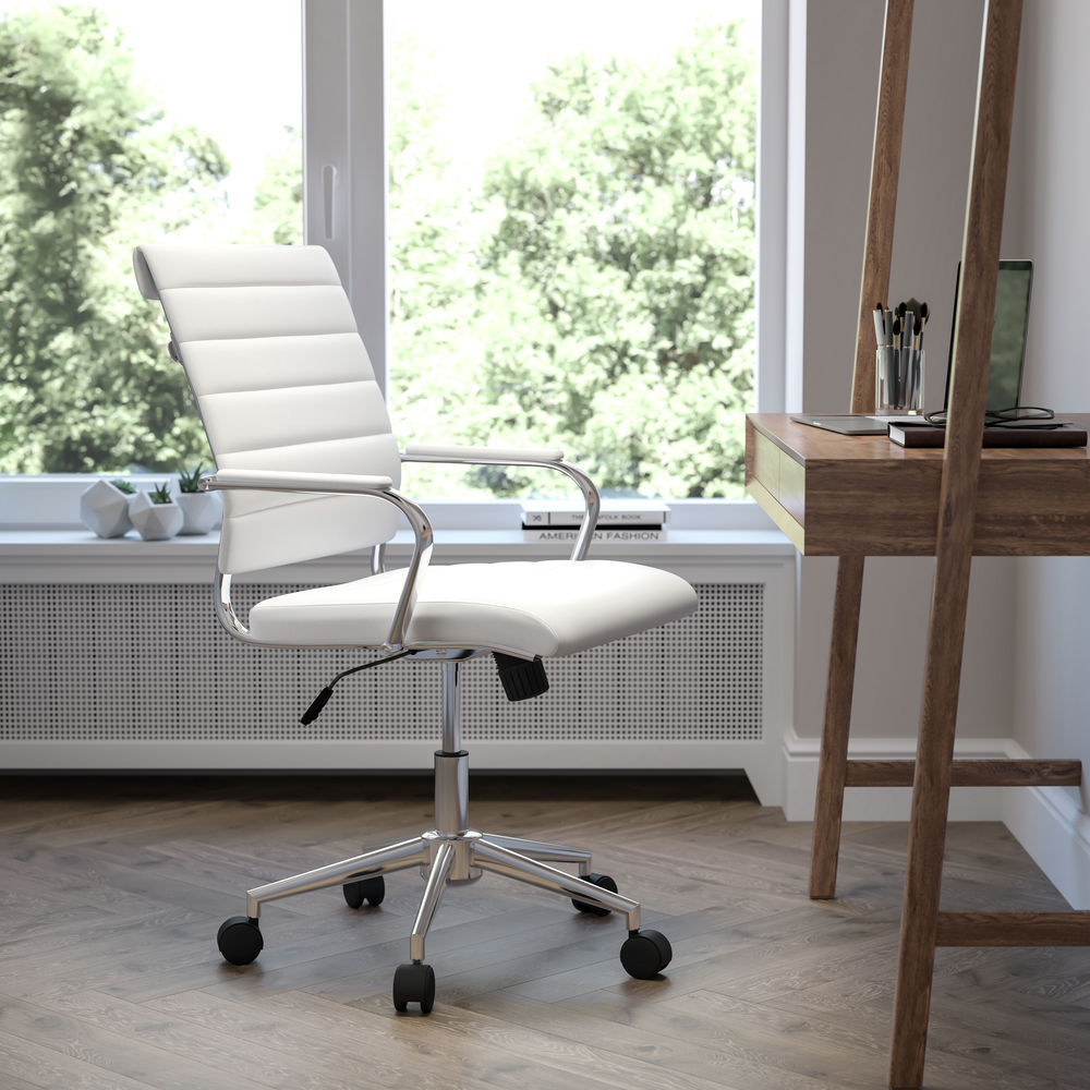 Flash Furniture Mid-Back White LeatherSoft Contemporary Ribbed Executive Swivel Office Chair
