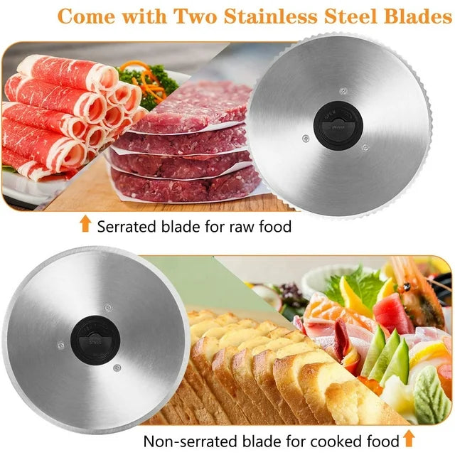 Meat Slicer, Anescra 200W Electric Deli Food Slicer with Two Removable 7.5’’ Stainless Steel Blades and Food Carriage, Child Lock Protection, 0-15mm Adjustable Thickness Food Slicer Machine- Black