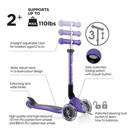 Globber Junior Foldable | 3 Wheel Scooter | Toddler Scooter | Kick Scooter | Kids Outdoor Toys | Foldable Kick Scooter For Kids 2-6 | Trotinette Enfant 3 Roues | Indoor Outdoor Toys