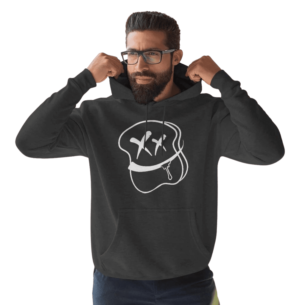 Stylish Bread Head Smiley Face Black Graphic Hoodie For Men (Large), Unisex (Cool, Streetwear)
