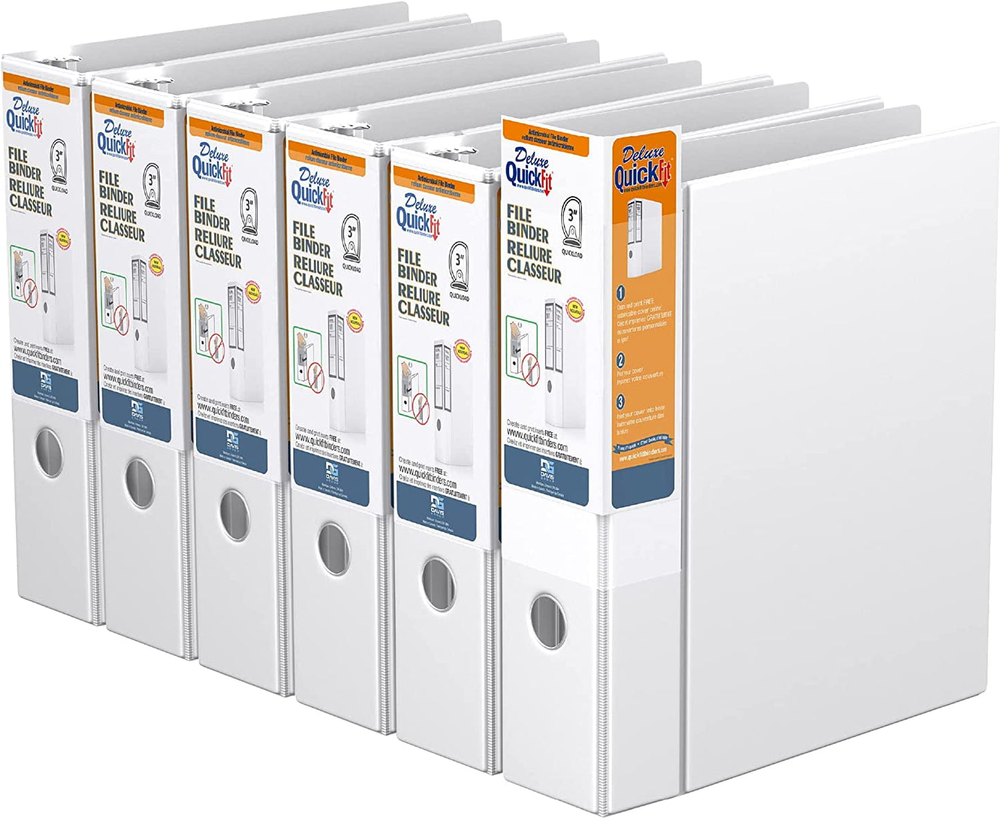 Deluxe QuickFit® HD File Binder Quickload Ring, 6 Pack, 3", White